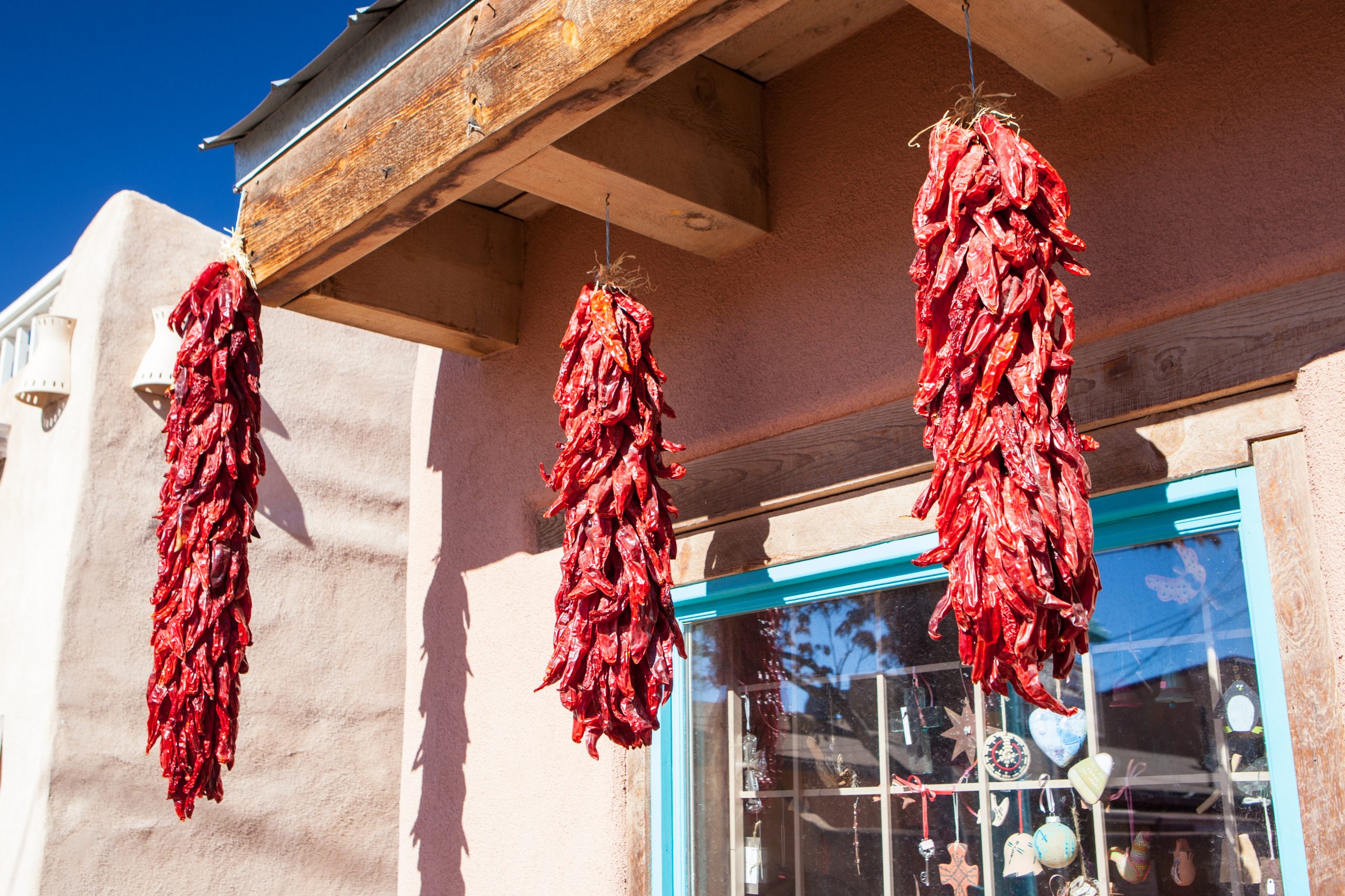 Chillies drying outside a beautiful home located in Corrales, Albuquerque, New Mexico. 