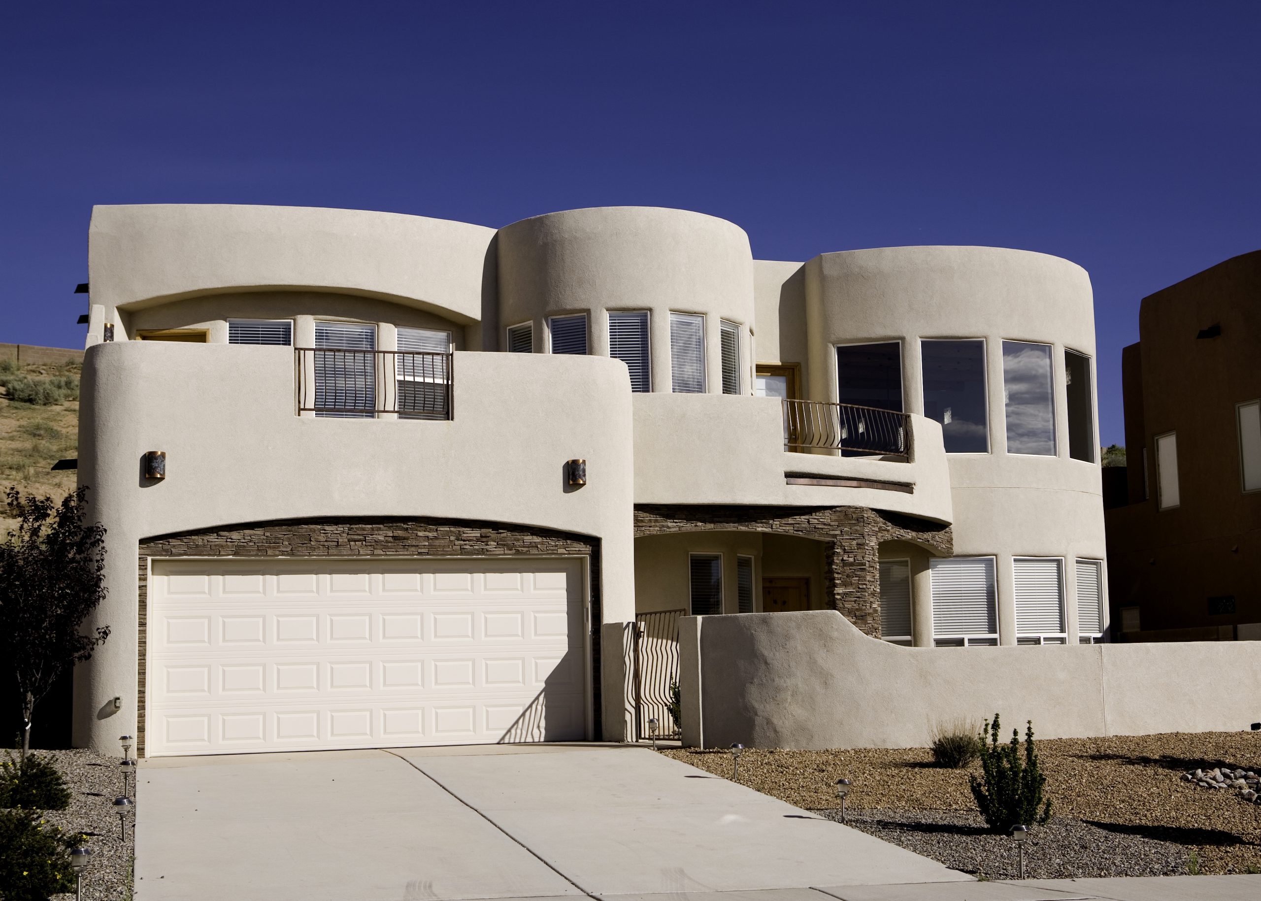 A newer Adobe home located in High Desert, Albuquerque, New Mexico.